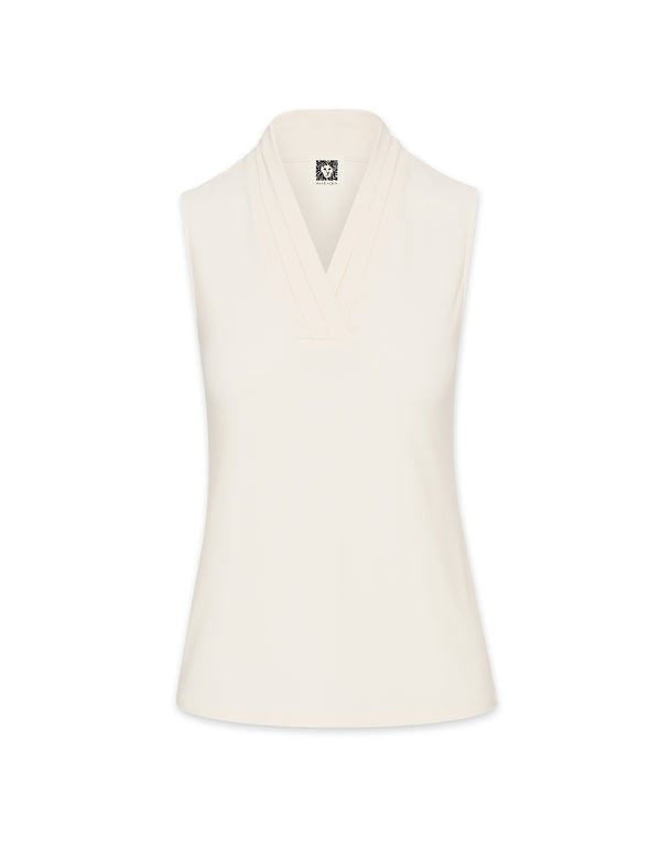 Anne Klein V-Neck Triple Pleat Top Anne White