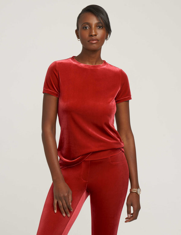 anne klein Velour Button Back Tee- Sale Titian Red