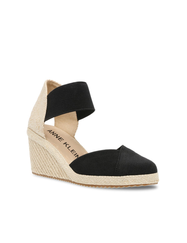 anne klein Zoey Round Toe Espadrille Wedges Black
