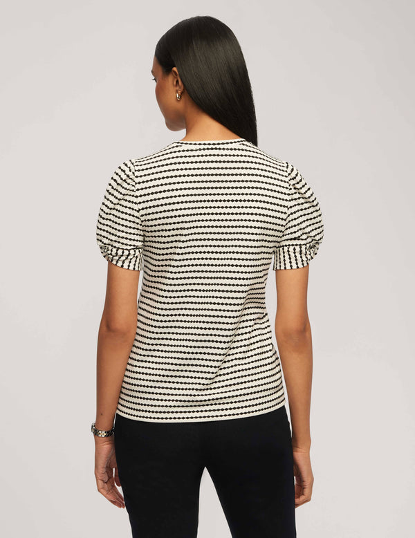 Anne Klein Arabesque Jacquard Twisted Puff Sleeve Top- Sale Anne White/Anne Black