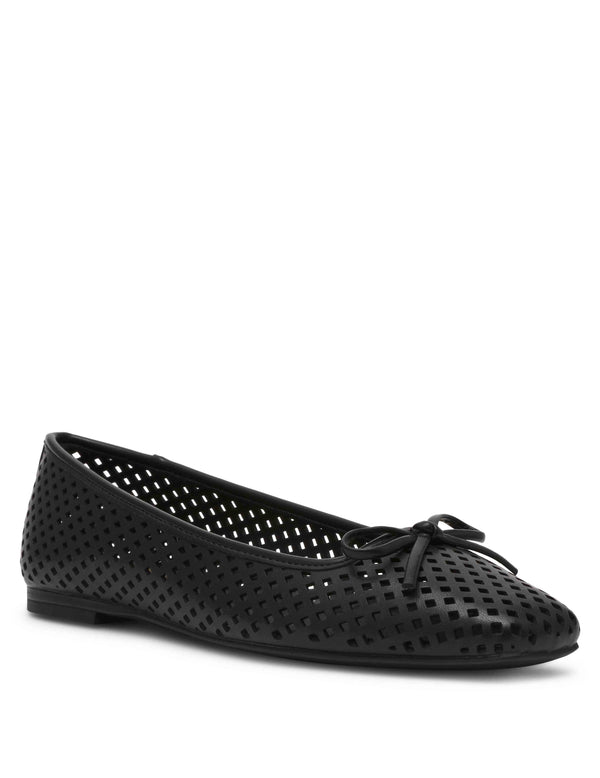 anne klein Aspen Perforated Ballet Flat Black Smooth