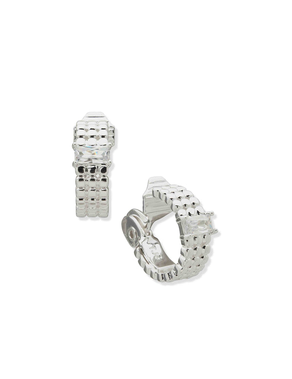 anne klein Baguette Stone and Silver Huggie Earrings