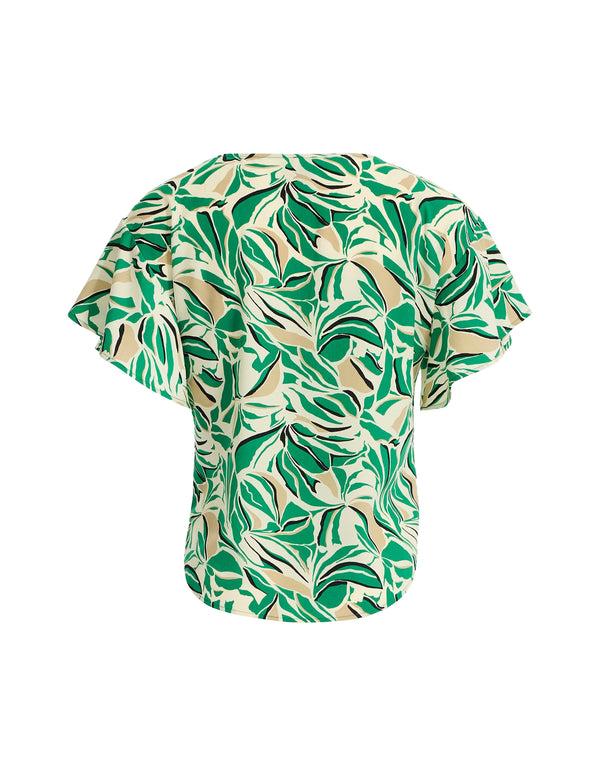 Anne Klein Bateau Neck Flutter Sleeve Blouse Tropical Green Multi