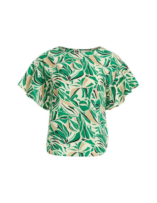 anne klein Bateau Neck Flutter Sleeve Blouse Tropical Green Multi