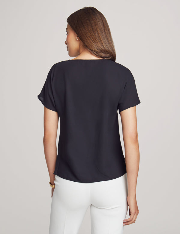 Anne Klein Bateau Neck Short Sleeve Blouse Anne Black