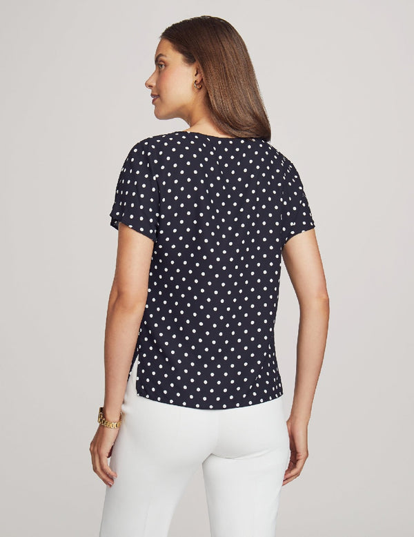 Anne Klein Bateau Neck Short Sleeve Blouse- Sale Anne Black/Anne White
