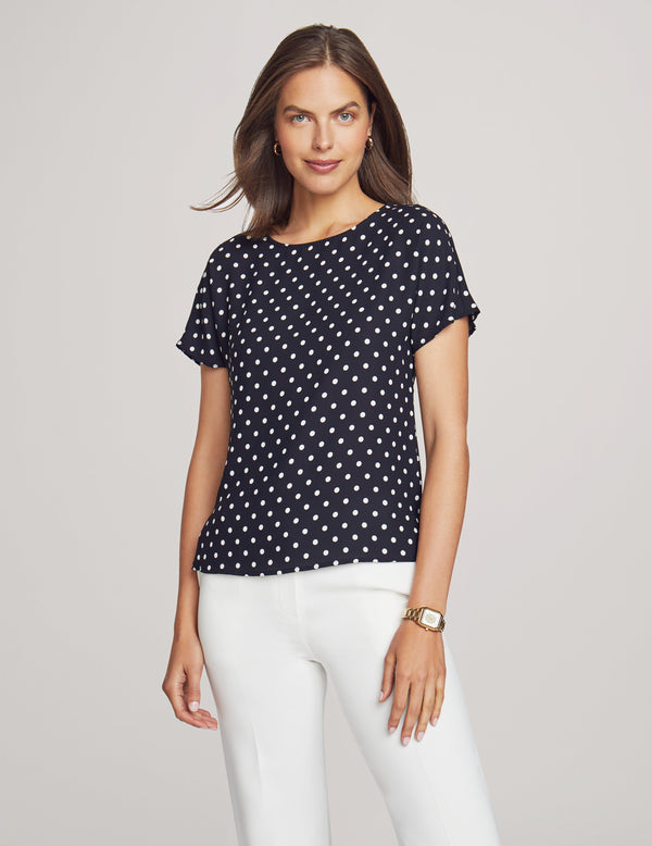 anne klein Bateau Neck Short Sleeve Blouse- Sale Anne Black/Anne White