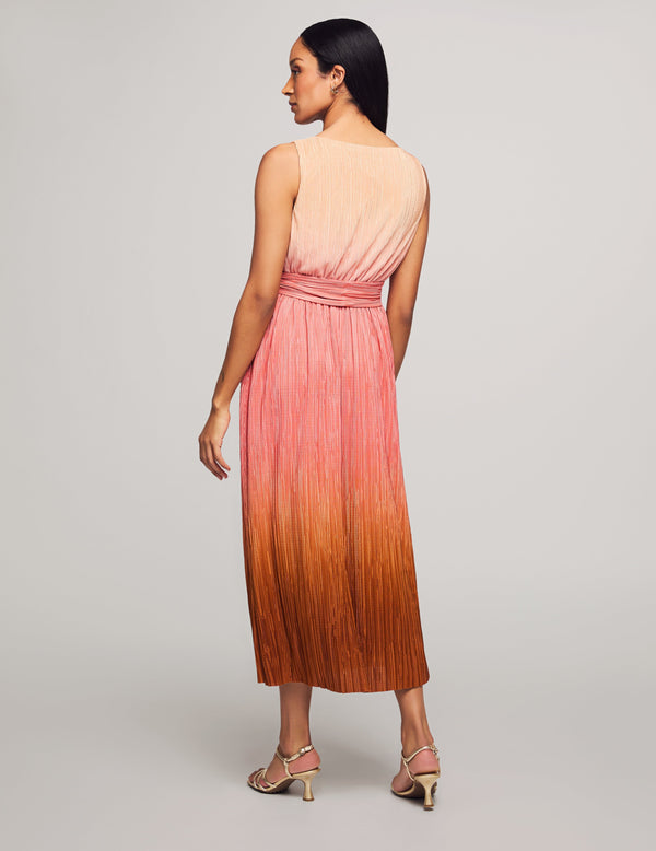 Anne Klein Boatneck Pleated Ombre Midi Dress- Sale Rose Clay Multi