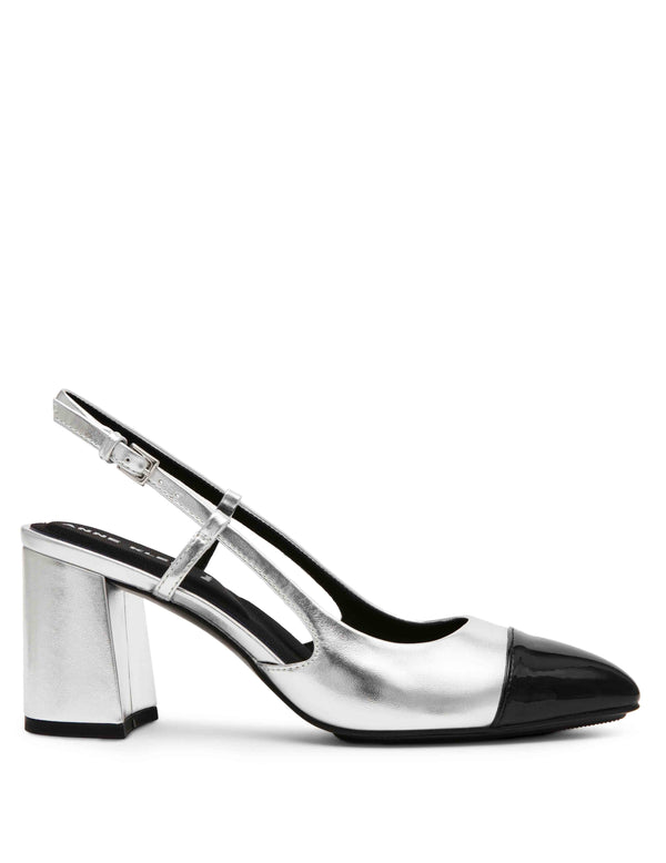 Anne Klein Brinlee Sling Back Pump Silver/Black Smooth/Patent