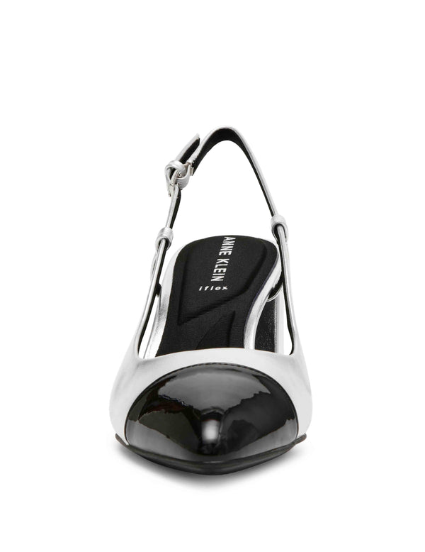 Anne Klein Brinlee Sling Back Pump Silver/Black Smooth/Patent