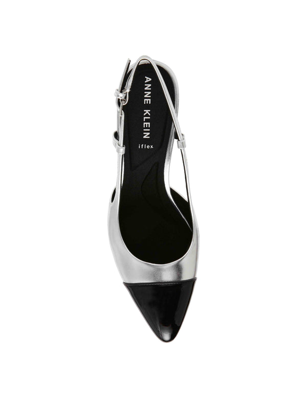 Anne Klein Brinlee Sling Back Pump Silver/Black Smooth/Patent