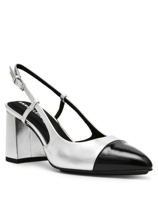 anne klein Brinlee Sling Back Pump Silver/Black Smooth/Patent