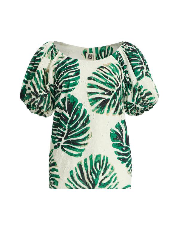 Anne Klein Bubble Sleeve Scoop Neck Blouse Tropical Green