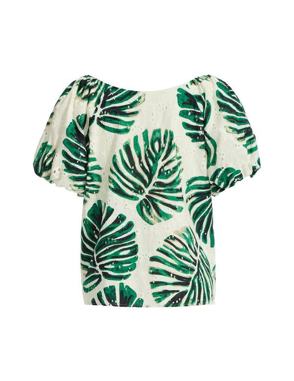 Anne Klein Bubble Sleeve Scoop Neck Blouse White Dove Multi