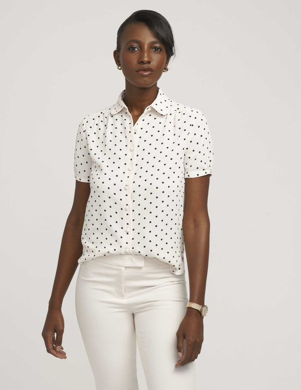 anne klein Button Down Blouse With Cap Sleeve- Sale Anne White/Anne Black