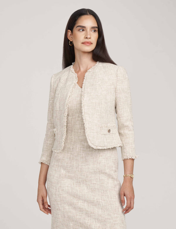 anne klein Button Jacket with Pocket Flaps- Sale Anne White/Bisquare Co