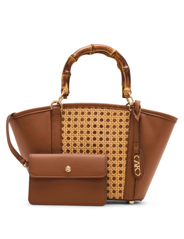 Anne Klein Caining Bamboo Handle Tote With Convertible Strap Natural/Chestnut