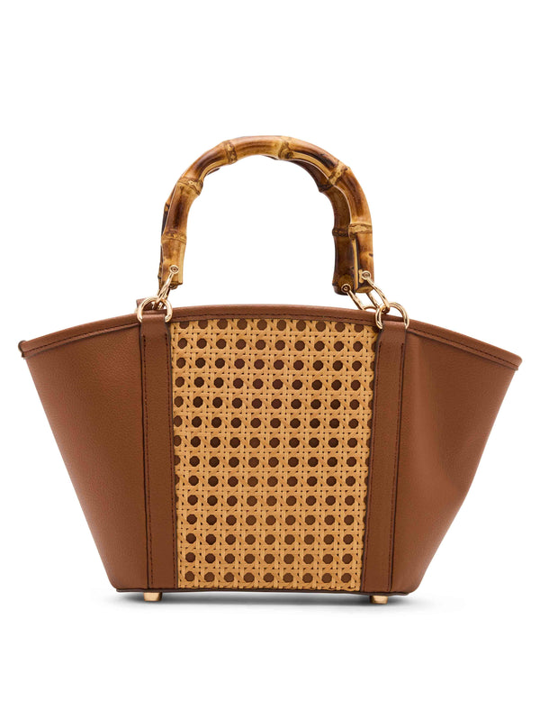 Anne Klein Caining Bamboo Handle Tote With Convertible Strap Natural/Chestnut