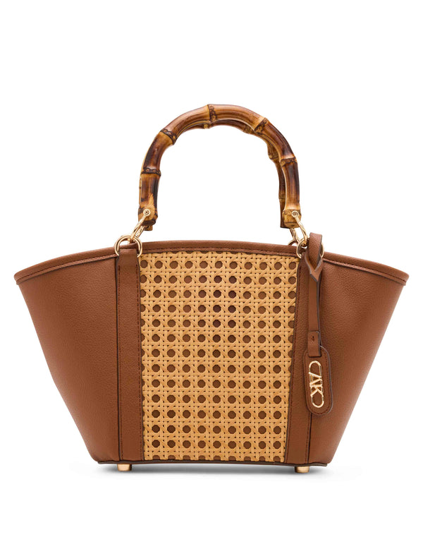 anne klein Caining Bamboo Handle Tote with Convertible Strap Natural/Chestnut