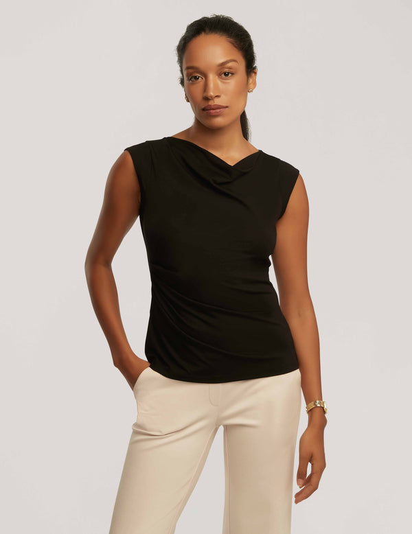 anne klein Cap Sleeve Cowl Neck Top- Sale Anne Black
