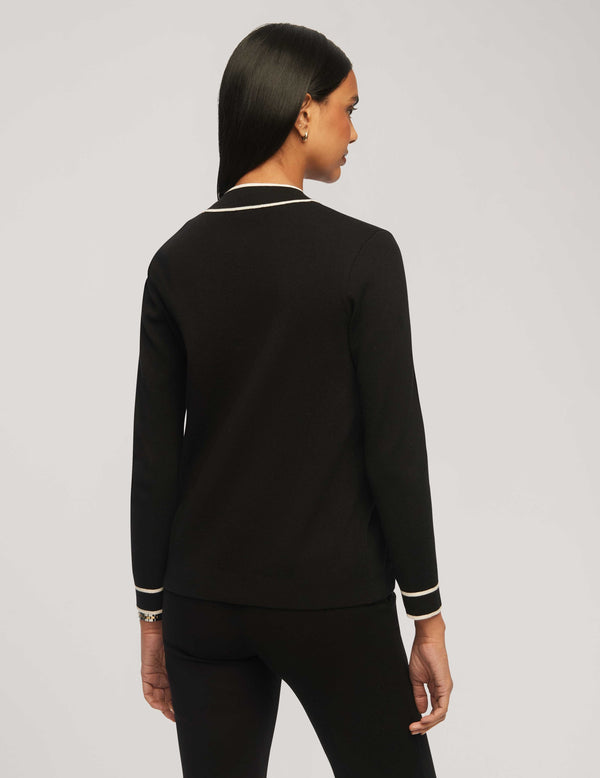 Anne Klein Cardigan With Tipped Pockets- Sale Anne Black/Anne White
