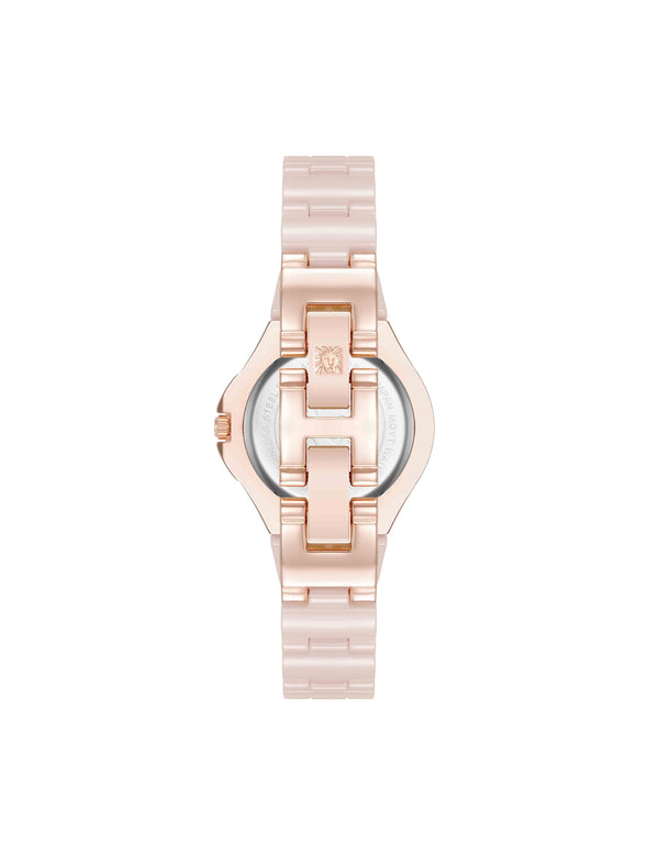 Anne Klein Ceramic Bracelet And Bezel Watch Rose Gold-Tone/Blush Pink