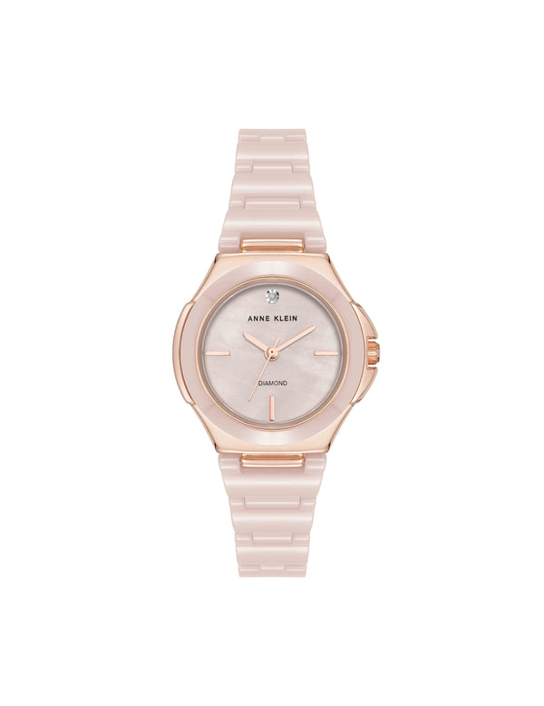 anne klein Ceramic Bracelet and Bezel Watch Rose Gold-Tone/Blush Pink