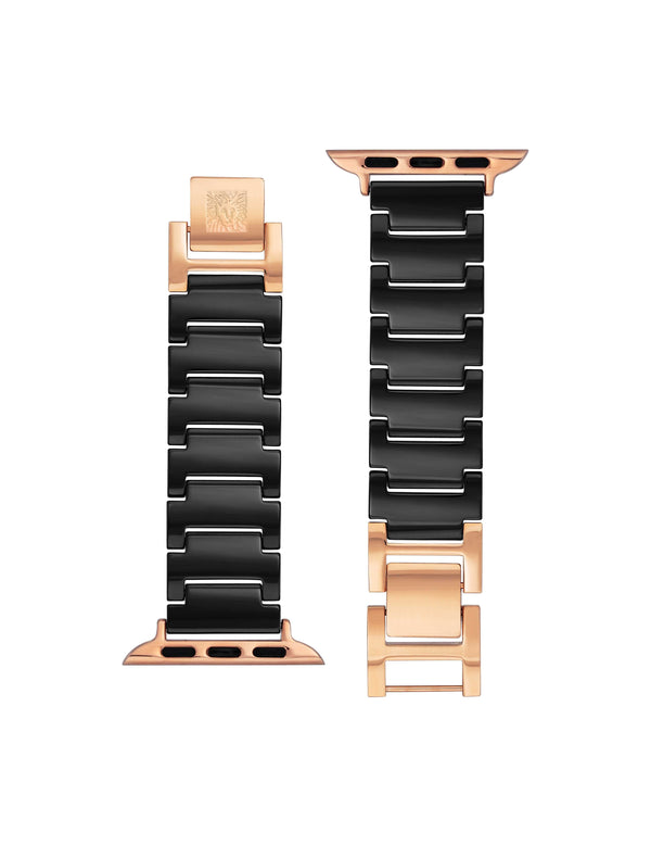 Anne Klein Ceramic Bracelet Band For Apple Watch® Black/Rose Gold-Tone