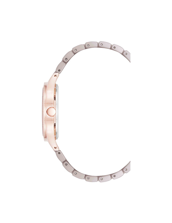 Anne Klein Ceramic Bracelet Floral Dial Watch Taupe/Rose Gold-Tone