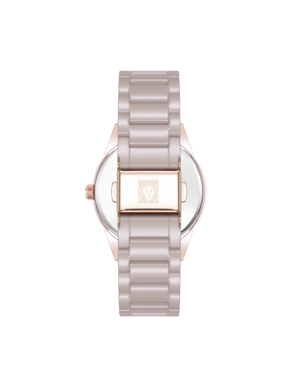 Anne Klein Ceramic Bracelet Floral Dial Watch Taupe/Rose Gold-Tone