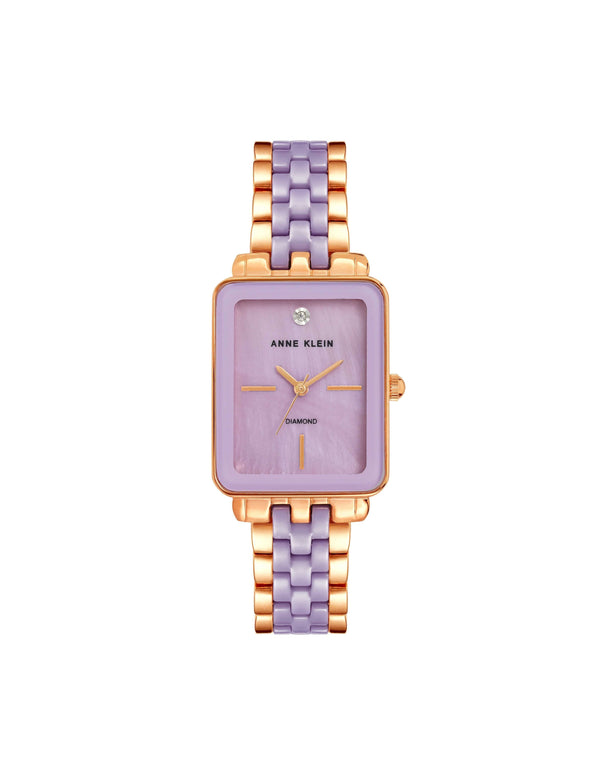 anne klein Ceramic Diamond Dial Watch Lavender&Rose Gold-Tone