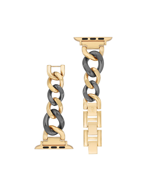 Anne Klein Chain Link Bracelet Band For Apple Watch® Black/Gold-Tone