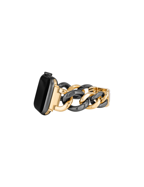 Anne Klein Chain Link Bracelet Band For Apple Watch® Black/Gold-Tone
