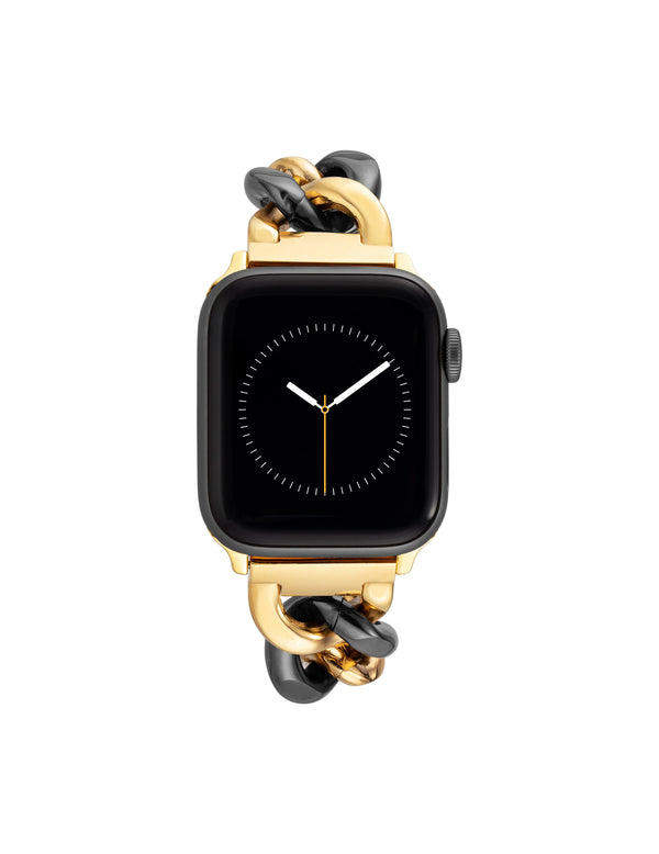 anne klein Chain Link Bracelet Band for Apple Watch® Black/Gold-Tone