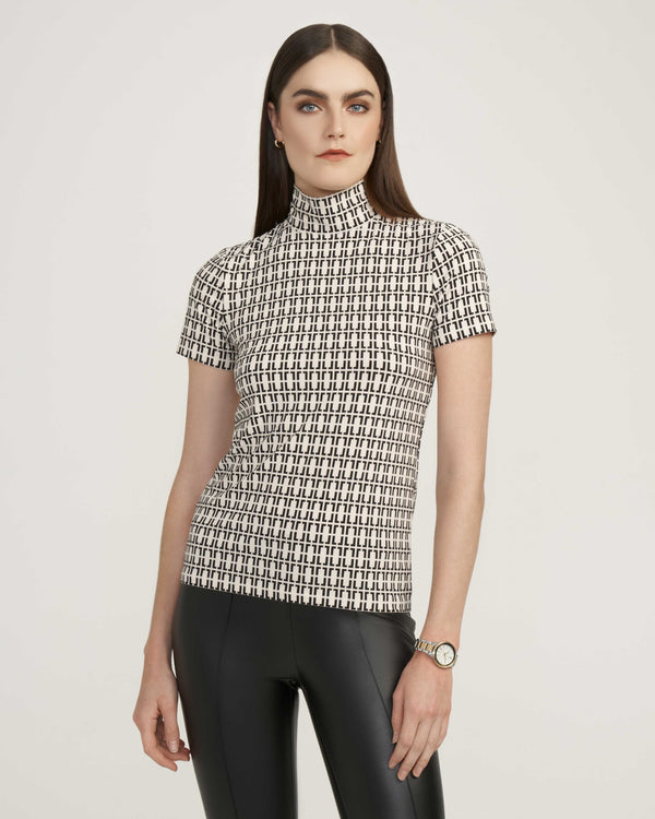 Anne Klein Chainlink Mock Neck Knit Top- Sale Anne White/Anne Blk