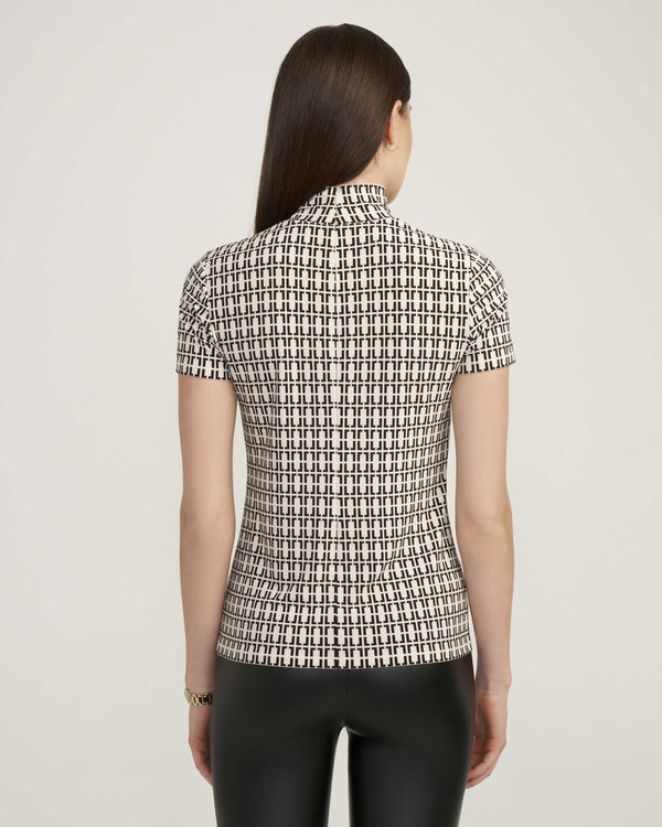 Anne Klein Chainlink Mock Neck Knit Top- Sale Anne White/Anne Blk