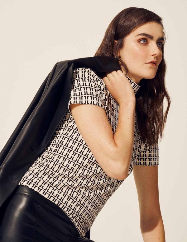 anne klein Chainlink Mock Neck Knit Top- Sale Anne White/Anne Blk