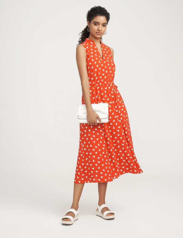 Anne Klein Charleston Print Drawstring Midi Dress- Sale Poppy/Anne White