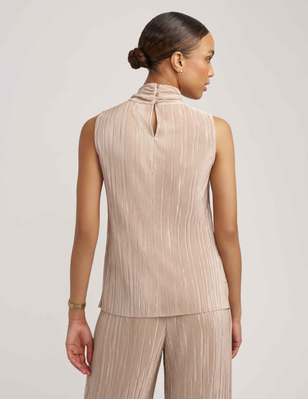 Anne Klein Charmeuse Sleeveless Twist Neck Top- Sale Latte