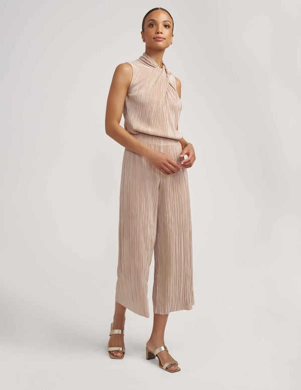 Anne Klein Charmeuse Sleeveless Twist Neck Top- Sale Latte