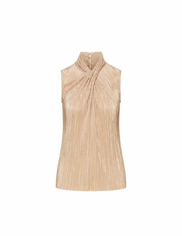 anne klein Charmeuse Sleeveless Twist Neck Top- Sale Latte