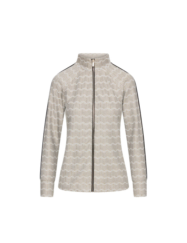 Anne Klein Chevron Knit Zip Front Jacket- Sale Anne White/Gold Combo