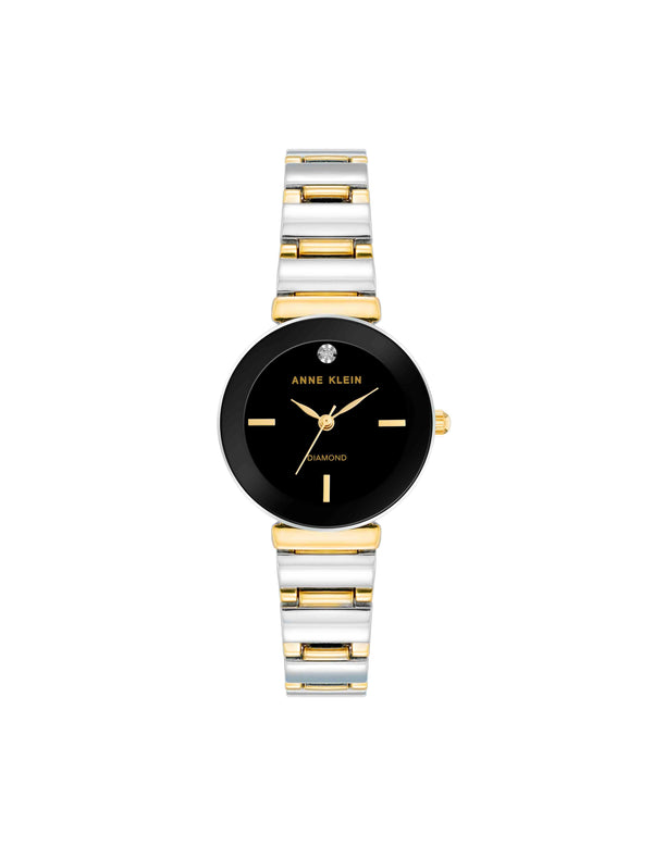 anne klein Classic Diamond Accented Bracelet Watch Black/Two-Tone