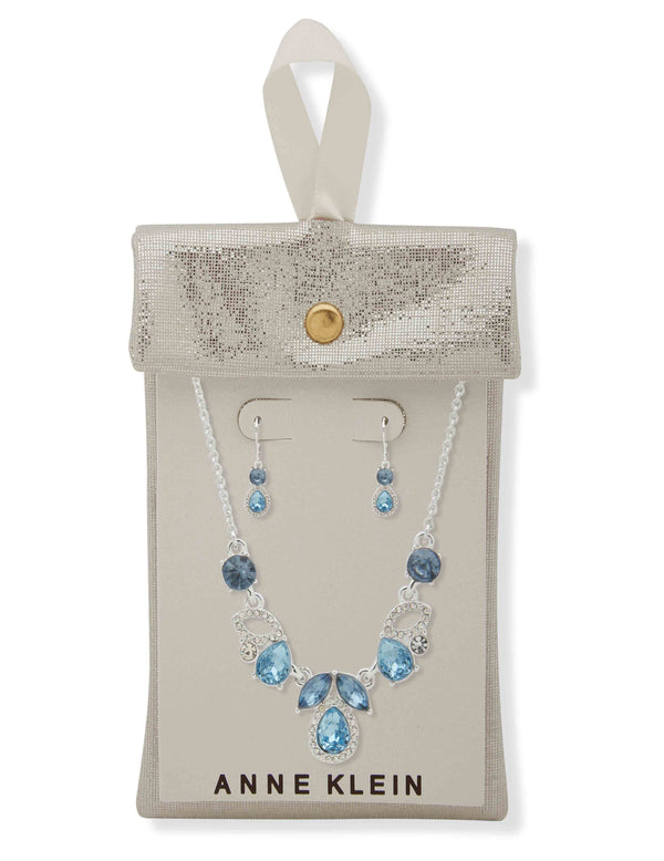 Anne Klein Cluster Pendant Necklace/Earring Set Silver Tone