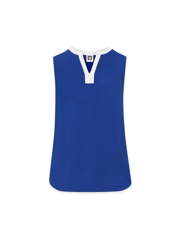 Anne Klein Color Block Split Sleeveless Blouse- Sale Magritte Blue/NYC White