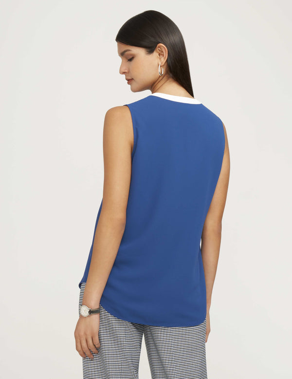 Anne Klein Color Block Split Sleeveless Blouse- Sale Magritte Blue/NYC White