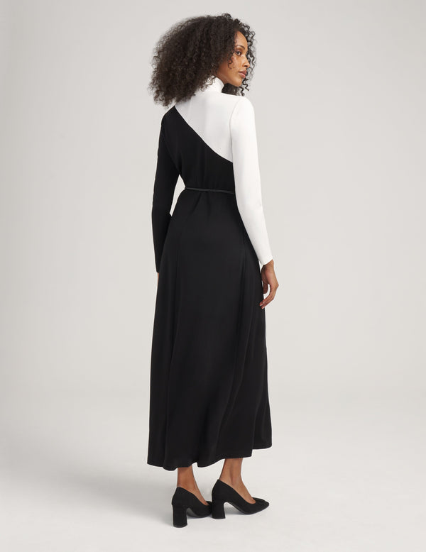 Anne Klein Color Blocked Mock Neck Midi- Sale Anne Black/Anne White