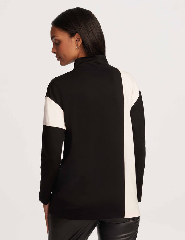 Anne Klein Colorblock Mock Neck Serenity Knit- Sale Anne Black/ Anne White
