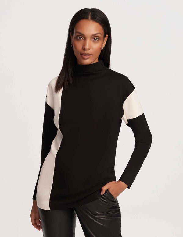 anne klein Colorblock Mock Neck Serenity Knit- Sale Anne Black/ Anne White
