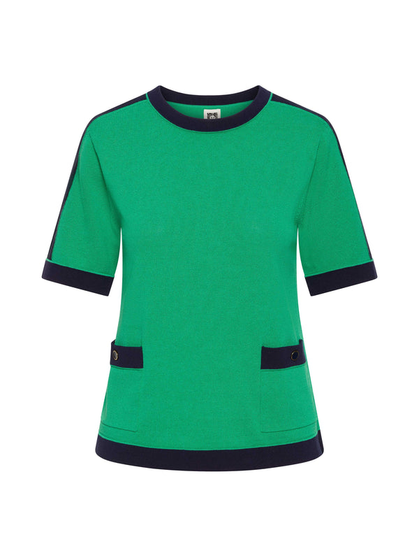 Anne Klein Colorblock Patch Pocket Top- Sale Clover/Distant Mountain